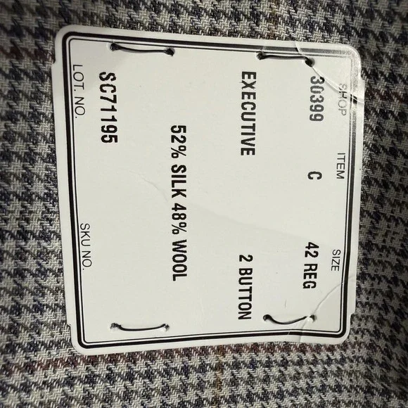 Jos A Bank Executive Blazer Gray Silk Wool 42R Houndstooth Windowpane $395 NWT - Picture 11 of 11